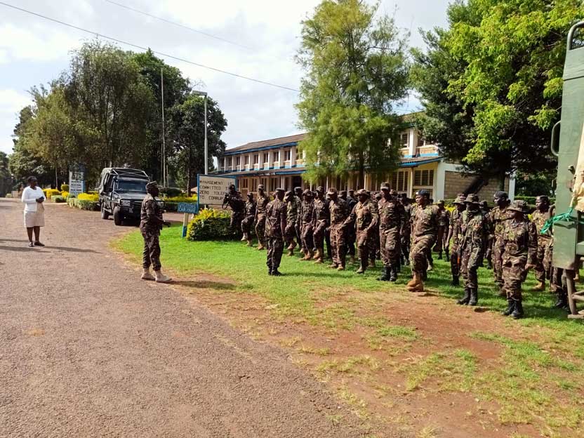 Soldiers matching during tree planting activity